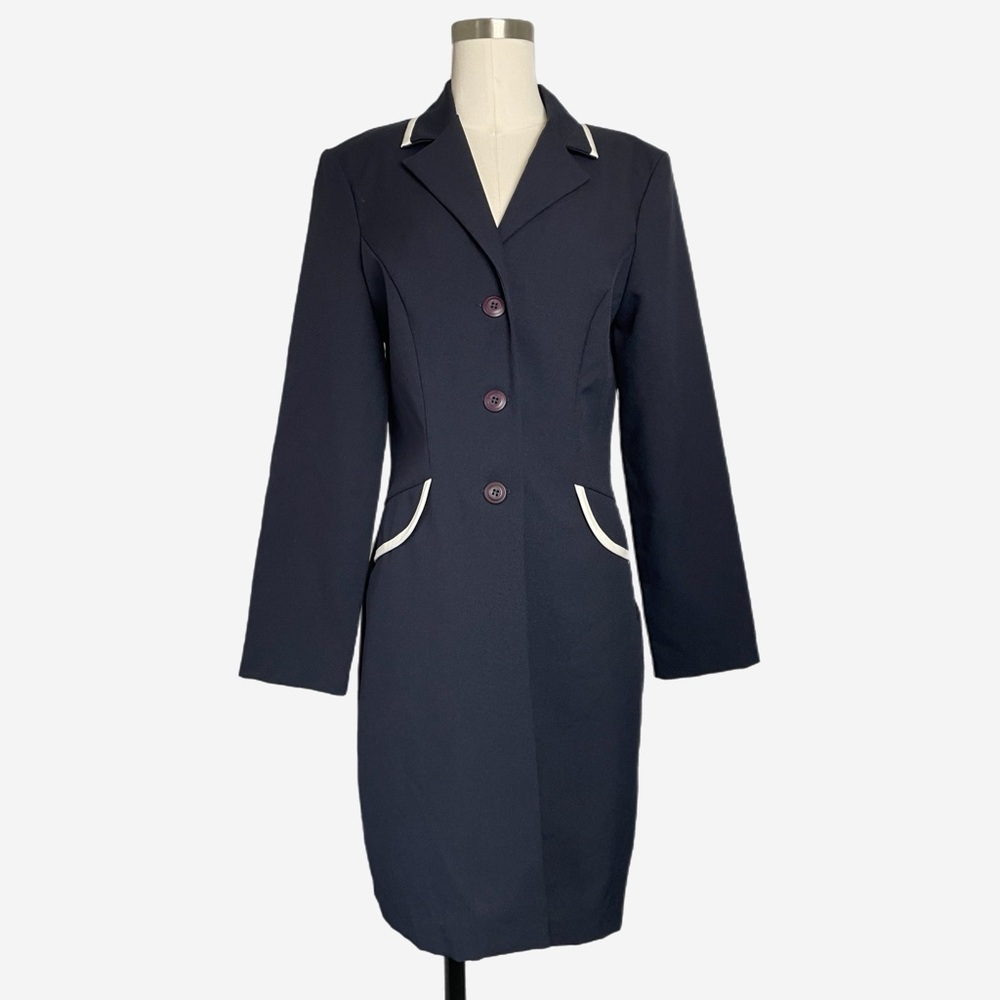 Vintage 90s City Triangles Navy blue tailored long blazer preppy nautical XS/S